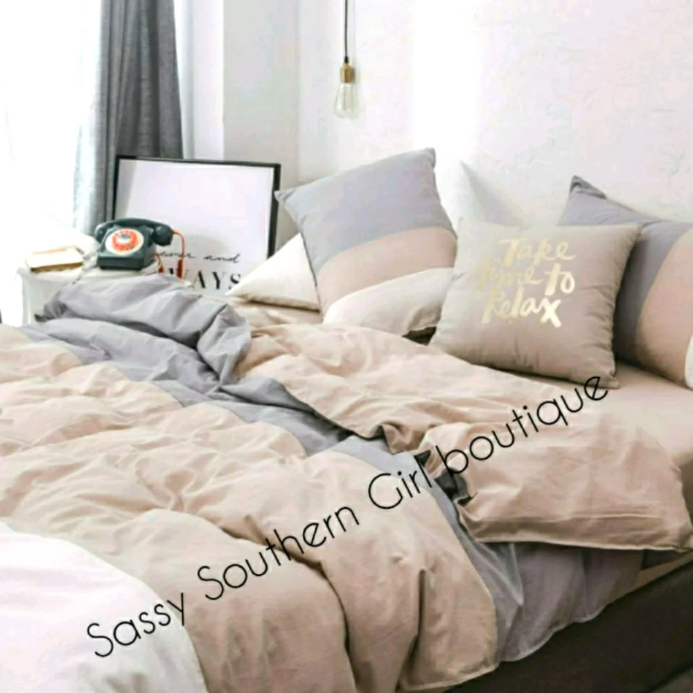 ⭐🆕Grey ivory white khaki cotton duvet cover set